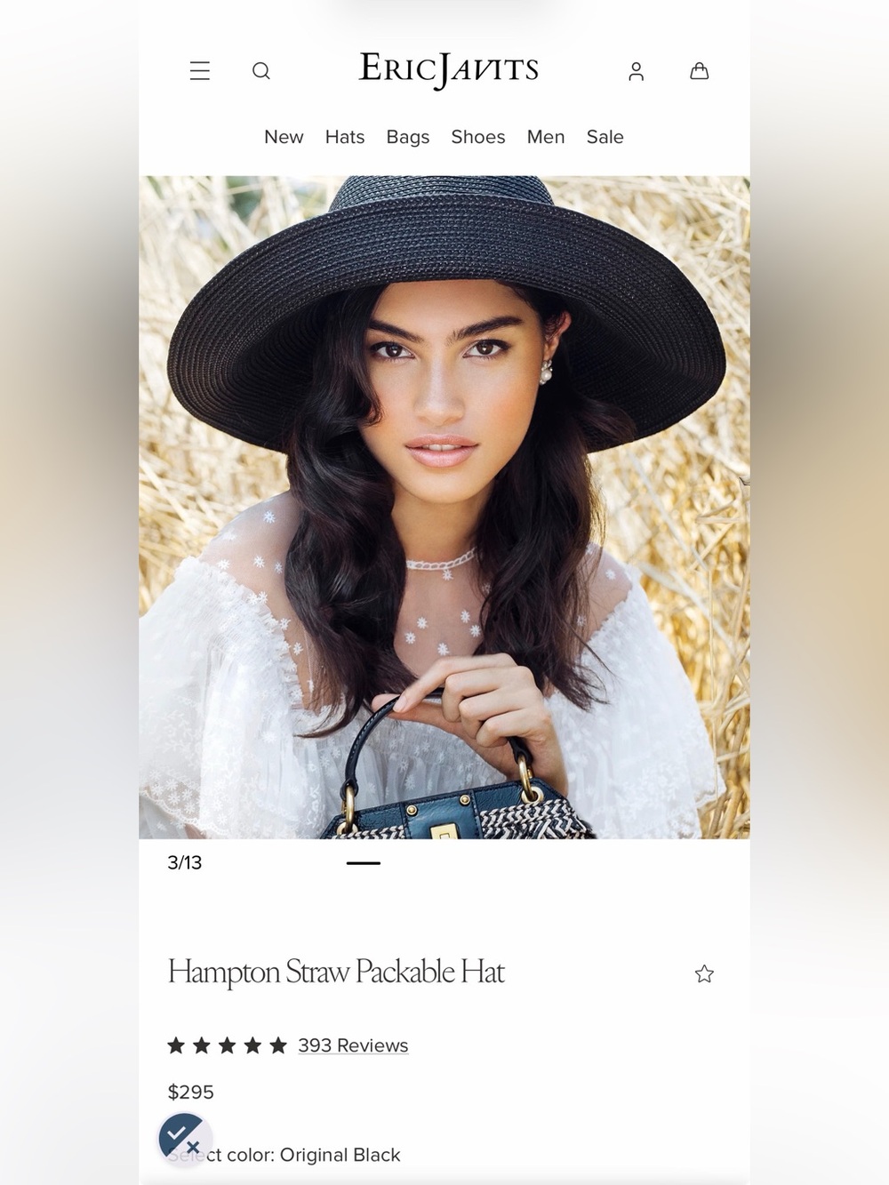 Eric Javits Wide-Brim Packable Straw Hat in Black